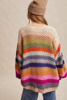 Listicle Rainbow Hand Crochet Cardigan in Cream Multi