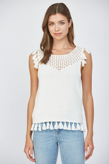 FATE Tassel Detailed Knit Sweater in White