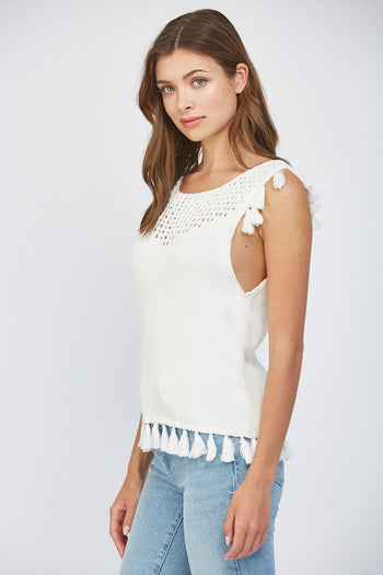 FATE Tassel Detailed Knit Sweater in White