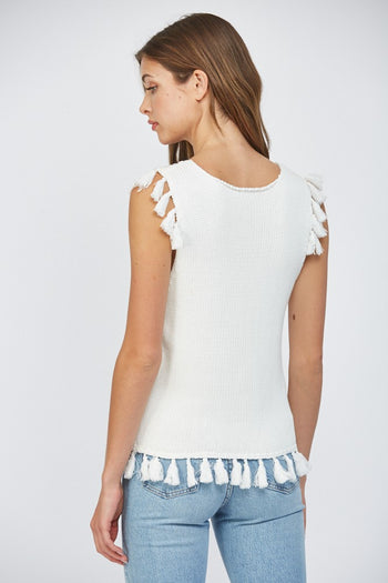 FATE Tassel Detailed Knit Sweater in White