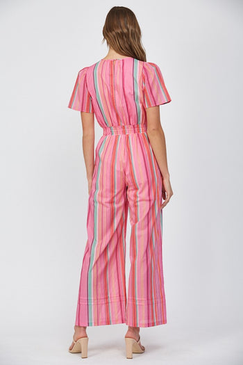 FATE Striped Cotton Voile Jumpsuit in Pink Multi