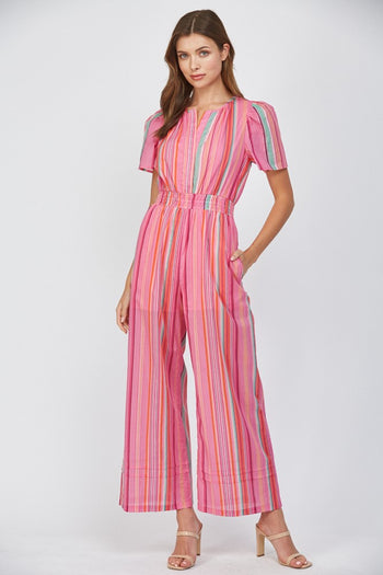 FATE Striped Cotton Voile Jumpsuit in Pink Multi