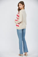FATE Lightweight Knit American Flag Motif Sweater in Taupe