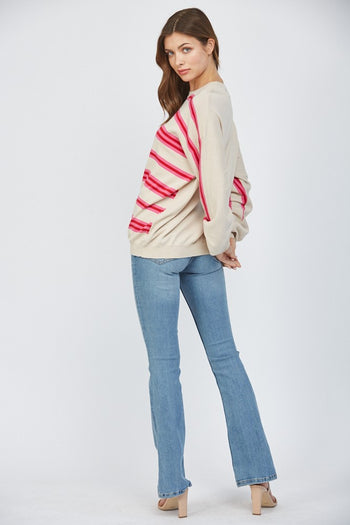 FATE Lightweight Knit American Flag Motif Sweater in Taupe