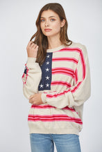 Load image into Gallery viewer, FATE Lightweight Knit American Flag Motif Sweater in Taupe
