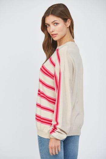 FATE Lightweight Knit American Flag Motif Sweater in Taupe