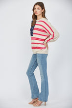 Load image into Gallery viewer, FATE Lightweight Knit American Flag Motif Sweater in Taupe
