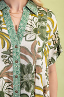 GiGio Mixed Print Top with BOLD Floral Print in Olive Mix