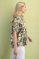 GiGio Mixed Print Top with BOLD Floral Print in Olive Mix