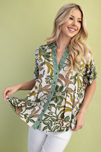 Load image into Gallery viewer, GiGio Mixed Print Top with BOLD Floral Print in Olive Mix
