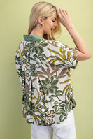 GiGio Mixed Print Top with BOLD Floral Print in Olive Mix