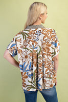 GiGio Mixed Print Top with BOLD Floral Print in Walnut Mix