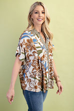 Load image into Gallery viewer, GiGio Mixed Print Top with BOLD Floral Print in Walnut Mix
