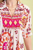 GiGio Mixed Abstract Print Midi Dress in Cream/Pink