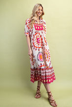Load image into Gallery viewer, GiGio Mixed Abstract Print Midi Dress in Cream/Pink
