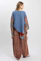 BlueVelvet Peace Sign Patched Upcycled Inspired Poncho Top in Blue