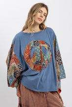 Load image into Gallery viewer, BlueVelvet Peace Sign Patched Upcycled Inspired Poncho Top in Blue
