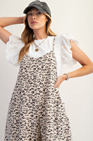 Easel Leopard Print Terry Knit Jumpsuit in Khaki