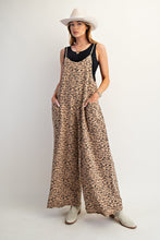 Load image into Gallery viewer, Easel Leopard Print Terry Knit Jumpsuit in Camel
