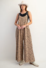 Load image into Gallery viewer, Easel Leopard Print Terry Knit Jumpsuit in Camel
