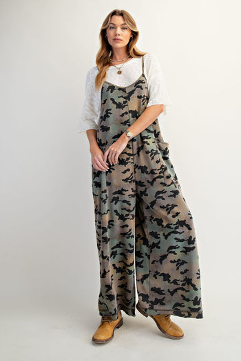 Easel Camouflage Print Jumpsuit in Olive