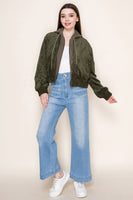 White Birch Faux Suede and Contrasting Hooded Jacket in Olive