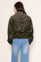 White Birch Faux Suede and Contrasting Hooded Jacket in Olive