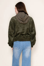 Load image into Gallery viewer, White Birch Faux Suede and Contrasting Hooded Jacket in Olive
