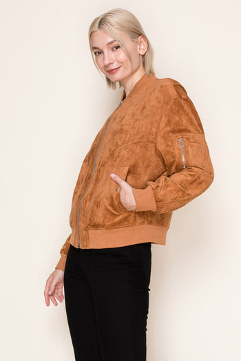 White Birch Soft Knit Bomber Jacket in Rust