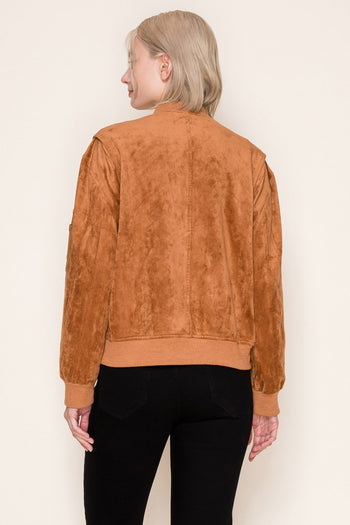White Birch Soft Knit Bomber Jacket in Rust