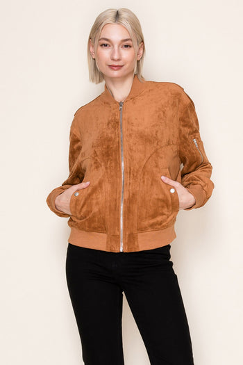 White Birch Soft Knit Bomber Jacket in Rust