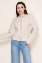 Load image into Gallery viewer, White Birch Knit Cardigan with Large Pearl Trim in Ivory
