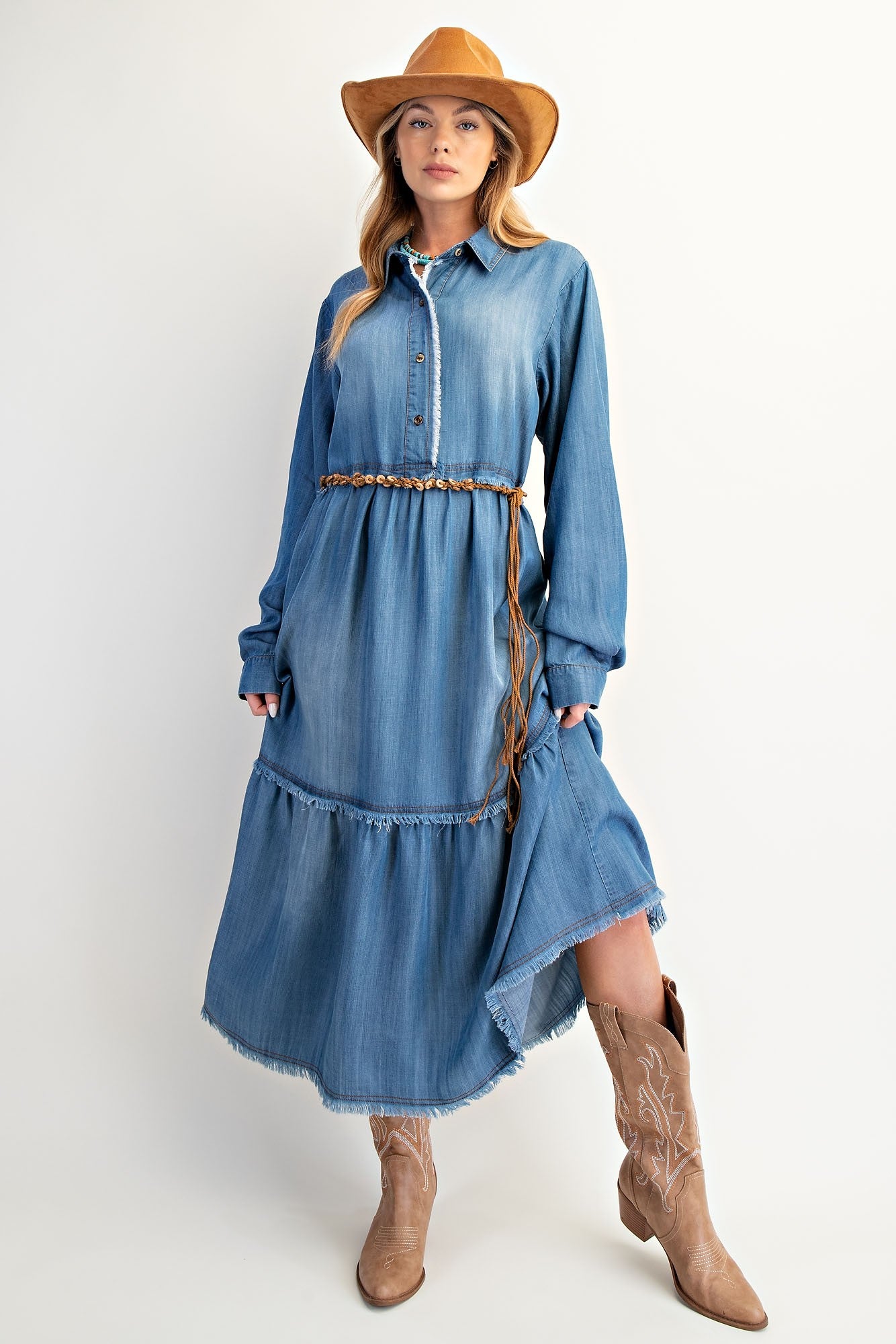 Easel Oversized Tiered Maxi Dress in Dark Denim M Easel Oversized Tiered Maxi Dress in Dark Denim M