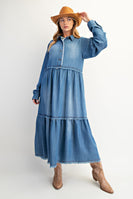 Easel OVERSIZED Tiered Maxi Dress in Dark Denim