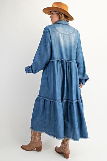 Easel OVERSIZED Tiered Maxi Dress in Dark Denim M Easel OVERSIZED Tiered Maxi Dress in Dark Denim M