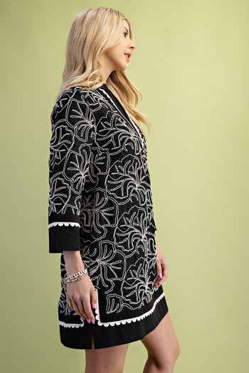 GiGio Solid Color Mini Dress with Contrasting Color Embroidery in Black