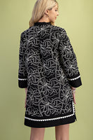 GiGio Solid Color Mini Dress with Contrasting Color Embroidery in Black