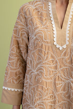 Load image into Gallery viewer, GiGio Solid Color Mini Dress with Contrasting Color Embroidery in Tan
