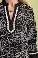 GiGio Solid Color Mini Dress with Contrasting Color Embroidery in Black