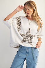 Load image into Gallery viewer, Easel Terry Knit Top with Leopard Print and Star Patched Front in Ecru
