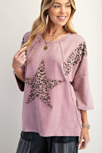 Load image into Gallery viewer, Easel Terry Knit Top with Leopard Print and Star Patched Front in Mauve
