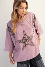 Load image into Gallery viewer, Easel Terry Knit Top with Leopard Print and Star Patched Front in Mauve
