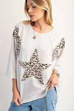 Load image into Gallery viewer, Easel Terry Knit Top with Leopard Print and Star Patched Front in Ecru
