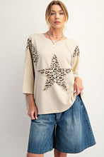 Load image into Gallery viewer, Easel Terry Knit Top with Leopard Print and Star Patched Front in Natural
