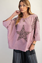Load image into Gallery viewer, Easel Terry Knit Top with Leopard Print and Star Patched Front in Mauve
