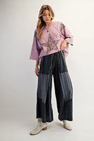 Easel Terry Knit Top with Leopard Print and Star Patched Front in Mauve