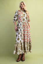 Load image into Gallery viewer, GiGio Mixed Print Button Down Front Maxi Dress in Olive Mix
