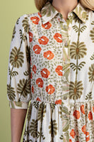 GiGio Mixed Print Button Down Front Maxi Dress in Olive Mix