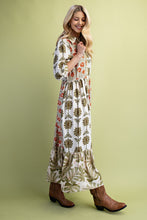 Load image into Gallery viewer, GiGio Mixed Print Button Down Front Maxi Dress in Olive Mix

