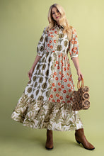 Load image into Gallery viewer, GiGio Mixed Print Button Down Front Maxi Dress in Olive Mix

